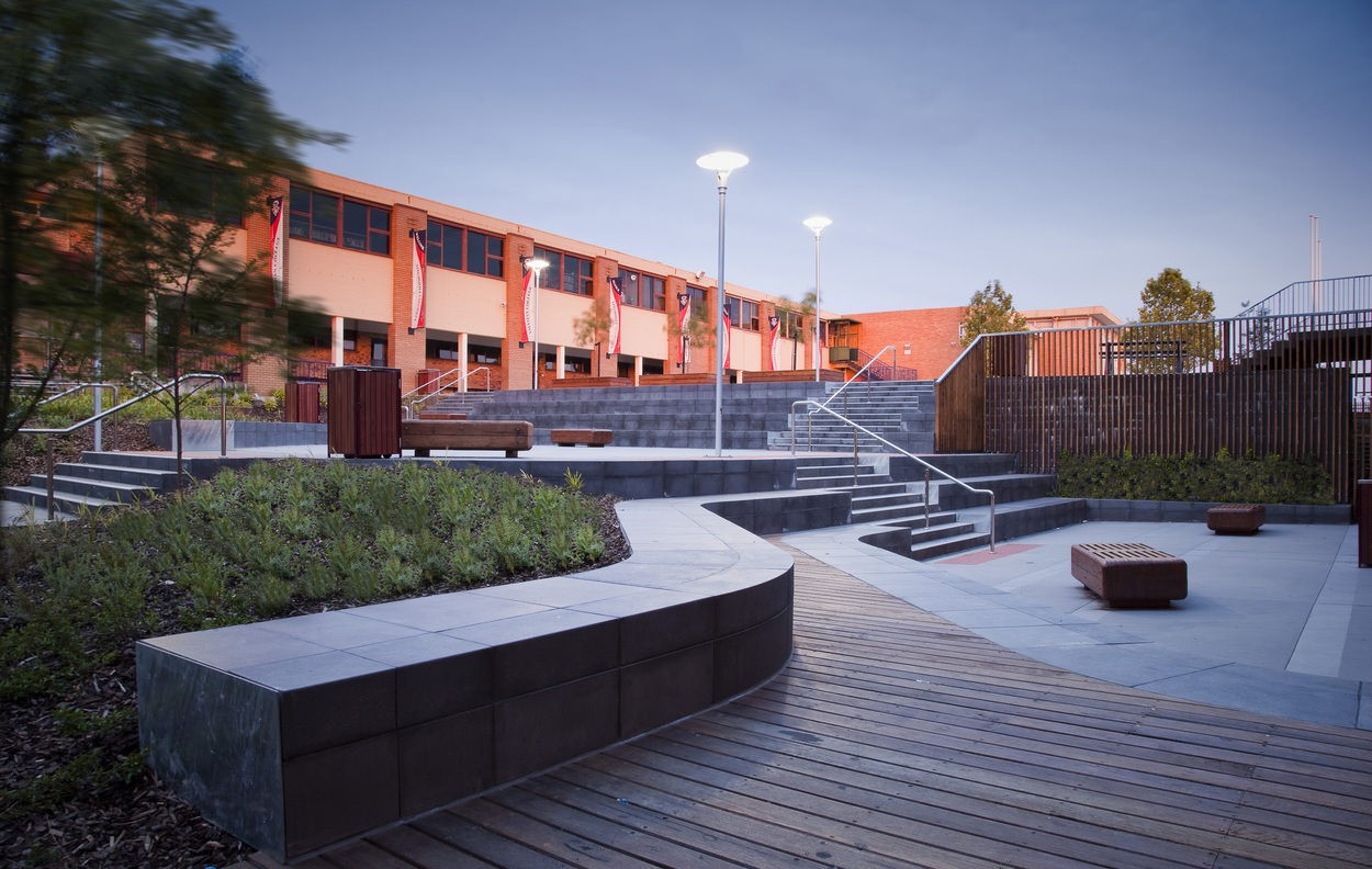 salesian college mdg landscape architects granite range mimosa drop down steps custom curves commercial